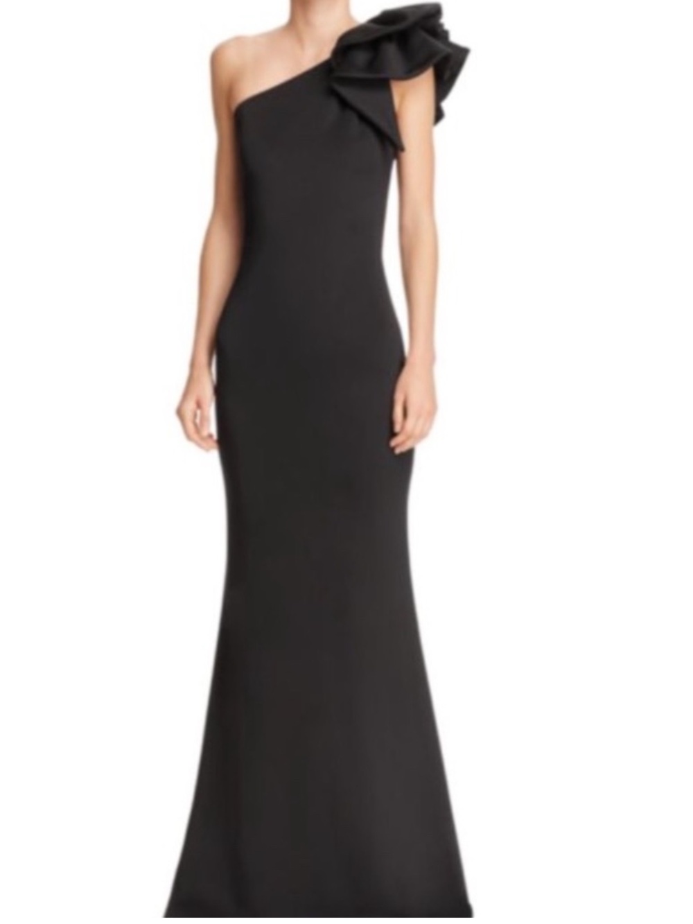 Jovani Black One-Shoulder Gown with Statement Ruffle